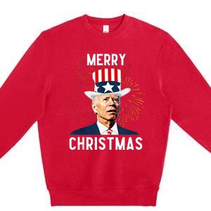 Funny Joe Biden Merry Christmas For Fourth Of July Premium Crewneck Sweatshirt