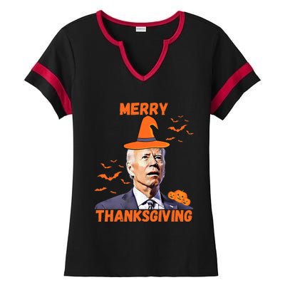 Funny Joe Biden Confused Merry Thanksgiving Happy Halloween Ladies Halftime Notch Neck Tee