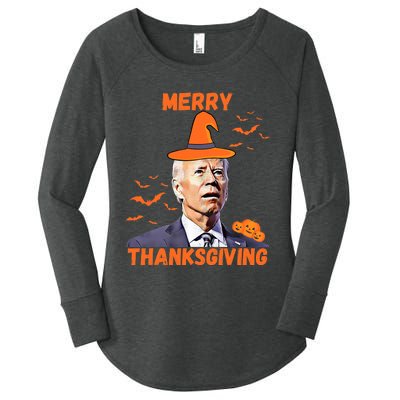 Funny Joe Biden Confused Merry Thanksgiving Happy Halloween Women's Perfect Tri Tunic Long Sleeve Shirt