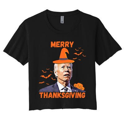 Funny Joe Biden Confused Merry Thanksgiving Happy Halloween Women's Crop Top Tee