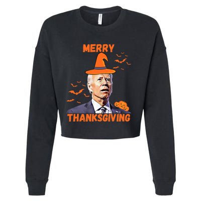 Funny Joe Biden Confused Merry Thanksgiving Happy Halloween Cropped Pullover Crew