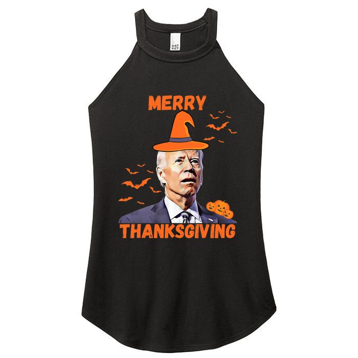 Funny Joe Biden Confused Merry Thanksgiving Happy Halloween Women's Perfect Tri Rocker Tank