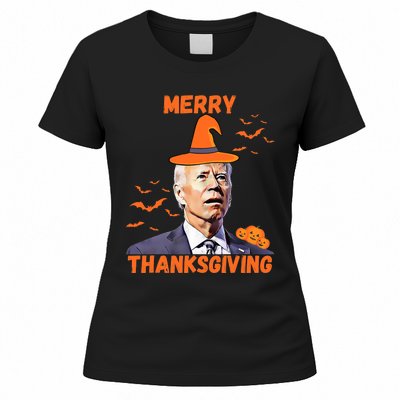 Funny Joe Biden Confused Merry Thanksgiving Happy Halloween Women's T-Shirt