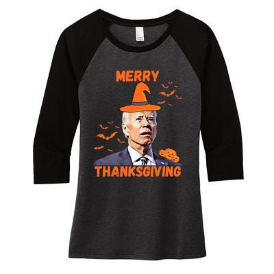 Funny Joe Biden Confused Merry Thanksgiving Happy Halloween Women's Tri-Blend 3/4-Sleeve Raglan Shirt