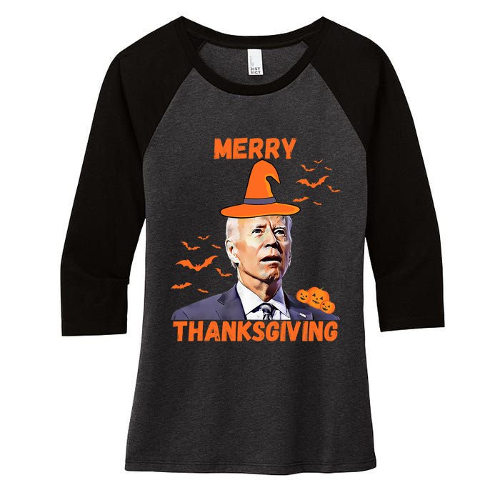 Funny Joe Biden Confused Merry Thanksgiving Happy Halloween Women's Tri-Blend 3/4-Sleeve Raglan Shirt