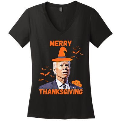 Funny Joe Biden Confused Merry Thanksgiving Happy Halloween Women's V-Neck T-Shirt