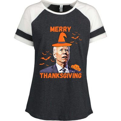 Funny Joe Biden Confused Merry Thanksgiving Happy Halloween Enza Ladies Jersey Colorblock Tee