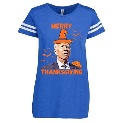 Funny Joe Biden Confused Merry Thanksgiving Happy Halloween Enza Ladies Jersey Football T-Shirt