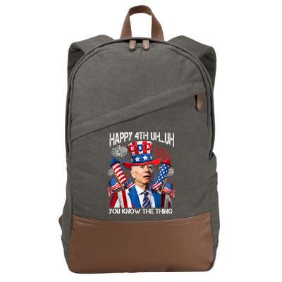 Funny Joe Biden 4th Of July Happy 4th Uh You Know The Thing  Cotton Canvas Backpack