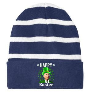 Funny Joe Biden Easter Confused St Patricks Day Confused Joe Striped Beanie with Solid Band