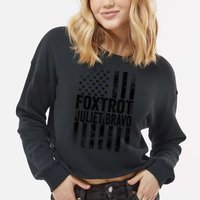 Foxtrot Juliet Bravo Lets Go Brandon Fjb Anti Biden Cropped Pullover Crew