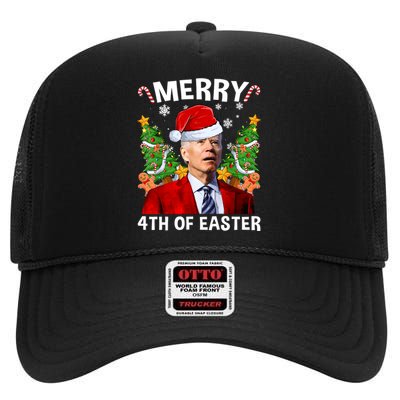 Funny Joe Biden Christmas Santa Hat Merry 4th Of Easter Xmas High Crown Mesh Back Trucker Hat