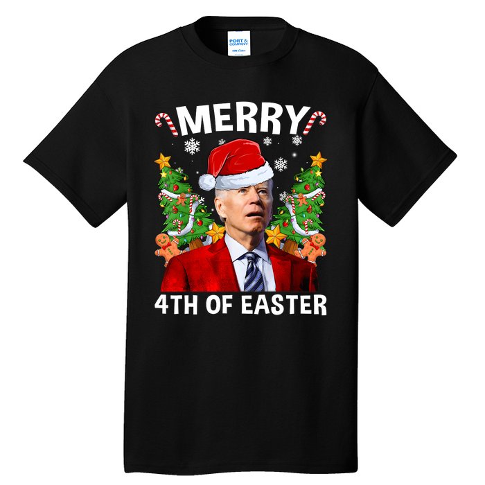 Funny Joe Biden Christmas Santa Hat Merry 4th Of Easter Xmas Tall T-Shirt