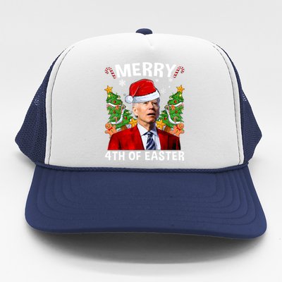 Funny Joe Biden Christmas Santa Hat Merry 4th Of Easter Xmas Trucker Hat