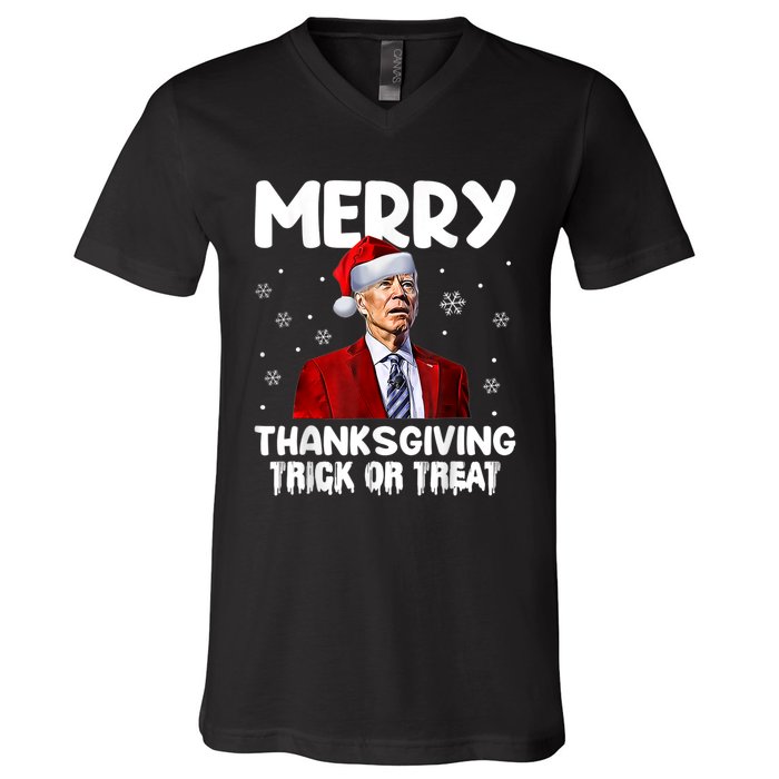 Funny Joe Biden Merry Thanksgiving Trick Or Treat V-Neck T-Shirt