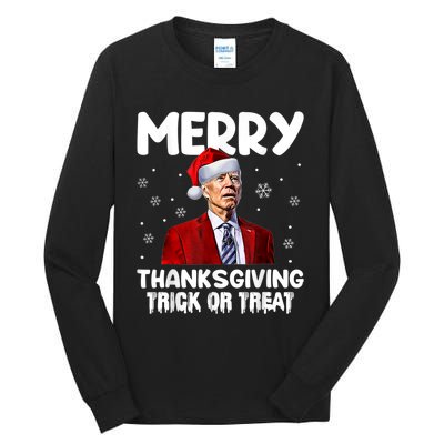 Funny Joe Biden Merry Thanksgiving Trick Or Treat Tall Long Sleeve T-Shirt