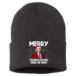 Funny Joe Biden Merry Thanksgiving Trick Or Treat Sustainable Knit Beanie