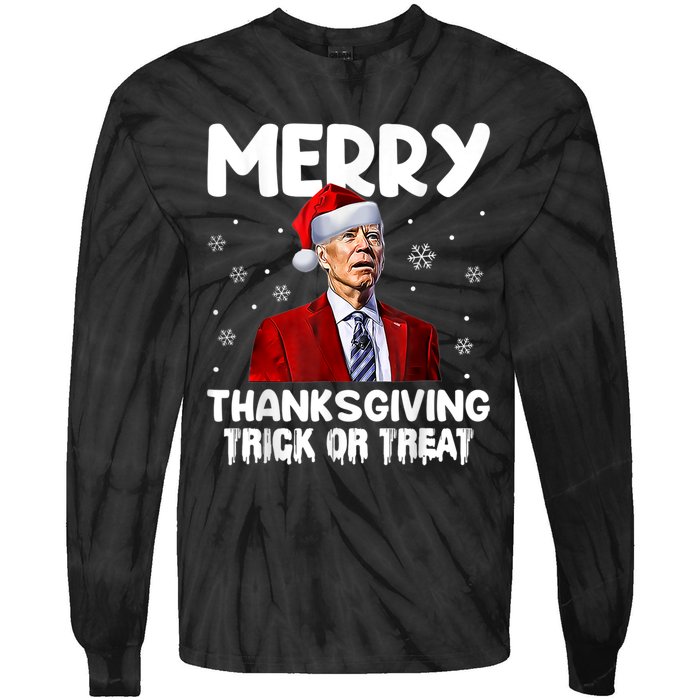 Funny Joe Biden Merry Thanksgiving Trick Or Treat Tie-Dye Long Sleeve Shirt