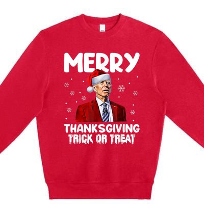 Funny Joe Biden Merry Thanksgiving Trick Or Treat Premium Crewneck Sweatshirt