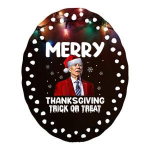 Funny Joe Biden Merry Thanksgiving Trick Or Treat Ceramic Oval Ornament