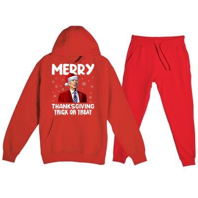 Funny Joe Biden Merry Thanksgiving Trick Or Treat Premium Hooded Sweatsuit Set