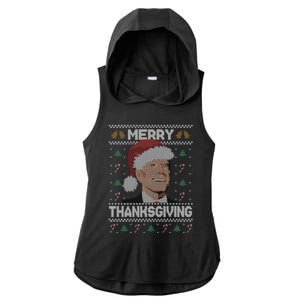 Funny Joe Biden Merry Thanksgiving Ugly Christmas Gift Ladies PosiCharge Tri-Blend Wicking Draft Hoodie Tank