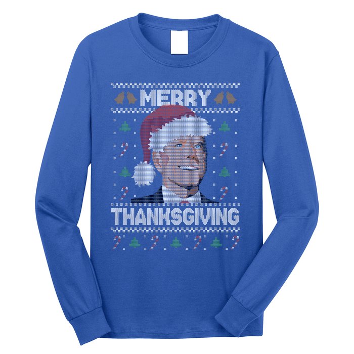 Funny Joe Biden Merry Thanksgiving Ugly Christmas Gift Long Sleeve Shirt