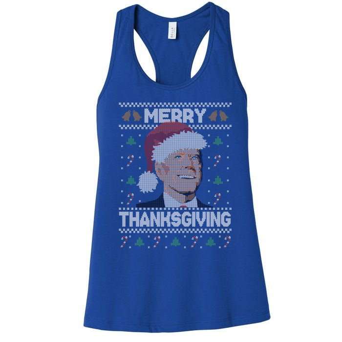 Funny Joe Biden Merry Thanksgiving Ugly Christmas Gift Women's Racerback Tank