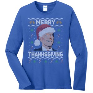 Funny Joe Biden Merry Thanksgiving Ugly Christmas Gift Ladies Long Sleeve Shirt