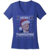 Funny Joe Biden Merry Thanksgiving Ugly Christmas Gift Women's V-Neck T-Shirt