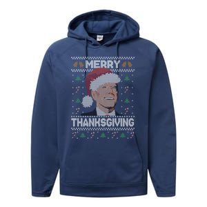 Funny Joe Biden Merry Thanksgiving Ugly Christmas Gift Performance Fleece Hoodie