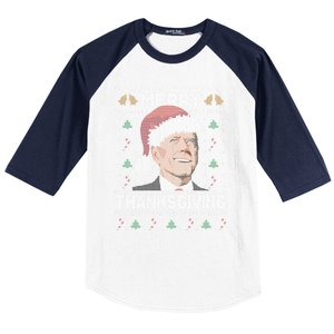 Funny Joe Biden Merry Thanksgiving Ugly Christmas Gift Baseball Sleeve Shirt