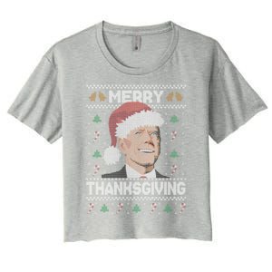 Funny Joe Biden Merry Thanksgiving Ugly Christmas Gift Women's Crop Top Tee