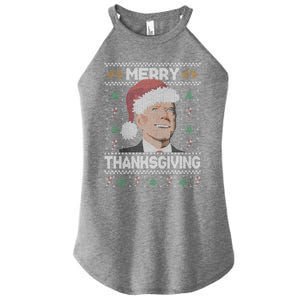 Funny Joe Biden Merry Thanksgiving Ugly Christmas Gift Women's Perfect Tri Rocker Tank