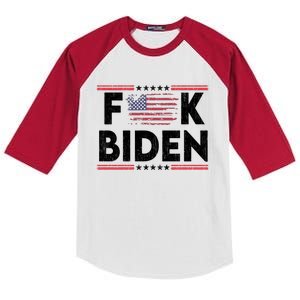 Fuck Joe Biden Funny Anti Democrat Us Flag Distressed Fuck Joe Biden Kids Colorblock Raglan Jersey