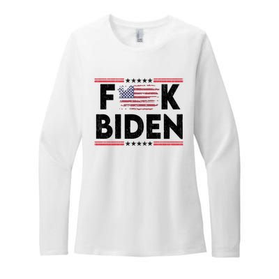 Fuck Joe Biden Funny Anti Democrat Us Flag Distressed Fuck Joe Biden Womens CVC Long Sleeve Shirt