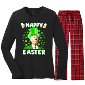 Funny Joe Biden St Patricks Day Happy 4th Of Easter Women's Long Sleeve Flannel Pajama Set 