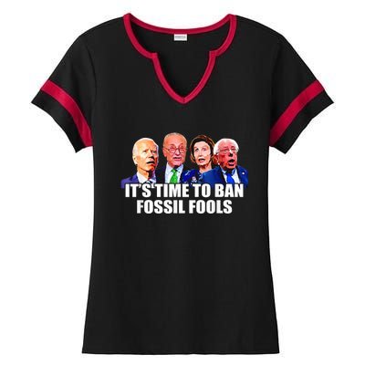 Funny Joe Biden It's Time To Ban Fossil Fools Anti Liberals Ladies Halftime Notch Neck Tee