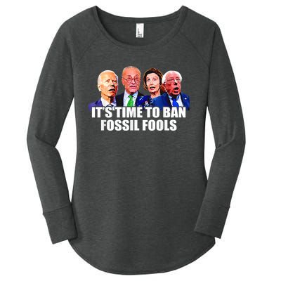 Funny Joe Biden It's Time To Ban Fossil Fools Anti Liberals Women's Perfect Tri Tunic Long Sleeve Shirt