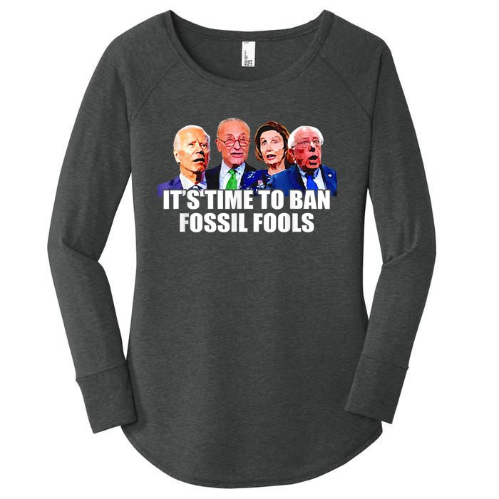 Funny Joe Biden It's Time To Ban Fossil Fools Anti Liberals Women's Perfect Tri Tunic Long Sleeve Shirt