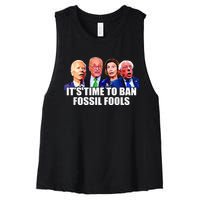 Funny Joe Biden It's Time To Ban Fossil Fools Anti Liberals Women's Racerback Cropped Tank