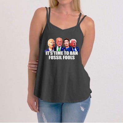 Funny Joe Biden It's Time To Ban Fossil Fools Anti Liberals Women's Strappy Tank