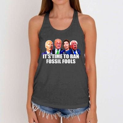 Funny Joe Biden It's Time To Ban Fossil Fools Anti Liberals Women's Knotted Racerback Tank