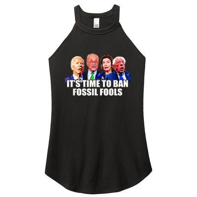 Funny Joe Biden It's Time To Ban Fossil Fools Anti Liberals Women's Perfect Tri Rocker Tank