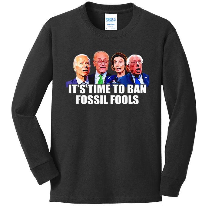 Funny Joe Biden It's Time To Ban Fossil Fools Anti Liberals Kids Long Sleeve Shirt