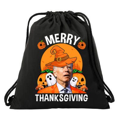 Funny Joe Biden Happy Halloween Merry Thanksgiving Drawstring Bag