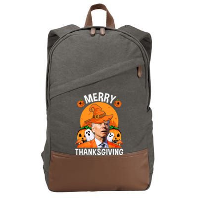 Funny Joe Biden Happy Halloween Merry Thanksgiving Cotton Canvas Backpack