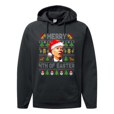 Funny Joe Biden Merry 4th Of Easter Ugly Christmas Sweater  Performance Fleece Hoodie