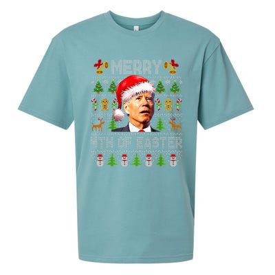 Funny Joe Biden Merry 4th Of Easter Ugly Christmas Sweater  Sueded Cloud Jersey T-Shirt