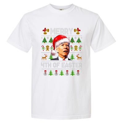 Funny Joe Biden Merry 4th Of Easter Ugly Christmas Sweater  Garment-Dyed Heavyweight T-Shirt